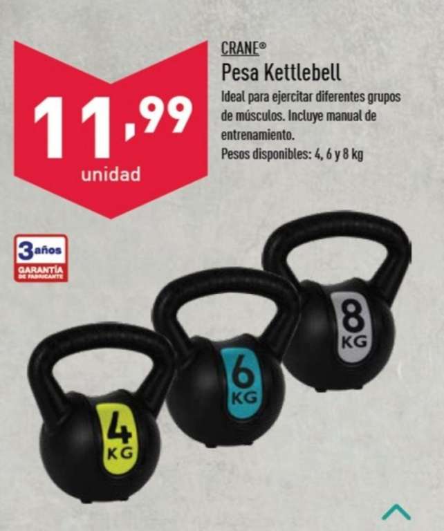 Pesa Kettlebell disponible 4, 6 y 8Kg. (Aldi)