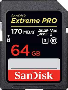 SanDisk Extreme PRO - Tarjeta de Memoria SDXC de 64 GB, hasta 170 MB/s, UHS-I, Class 10, U3,V30