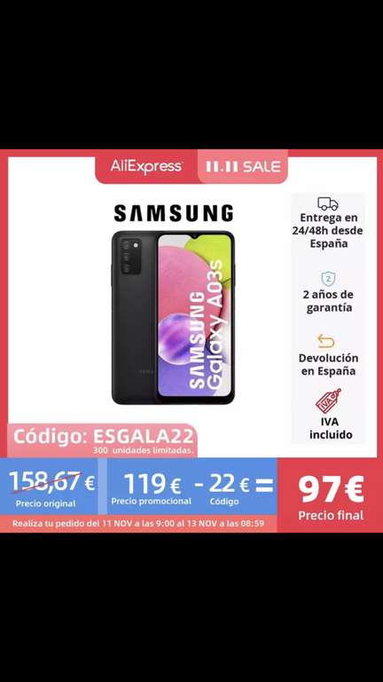 Samsung Galaxy A03s desde España