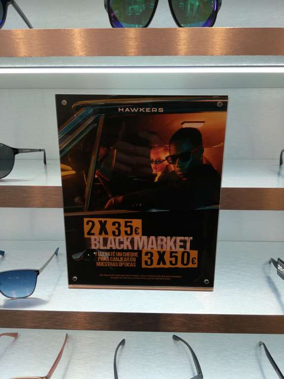 3x50€ y 2x35€ en gafas de sol. Disponible en las tiendas físicas de Hawkers.
