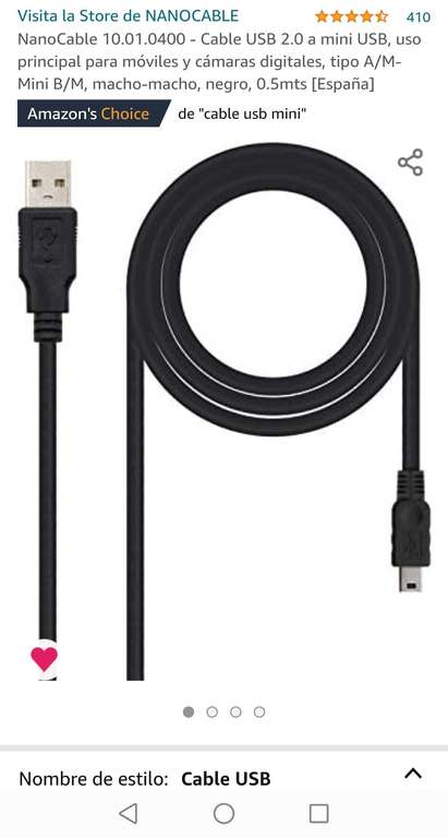 NanoCable 10.01.0400 - Cable USB 2.0 a mini USB, uso principal para móviles y cámaras digitales]
