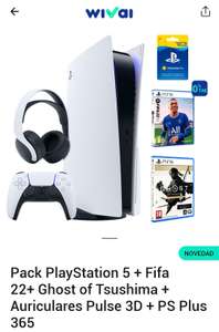 Consola PlayStation 5 + Fifa 22 + Ghost of Tsushima + Auriculares Pulse 3D + PS Plus 365 (solo clientes Imaginbank)