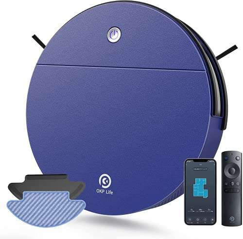 Robot Aspirador y Fregasuelos OKP Robot Aspirador 2000Pa, para Mascotas, 100 min Autonomía, Compatible con Alexa & Google Home K3 (Azul)