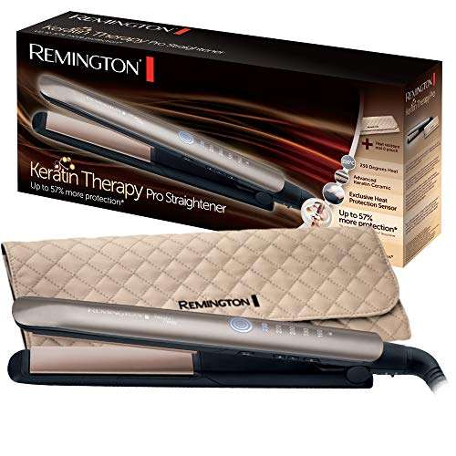 Remington Plancha de Pelo Profesional Keratin Therapy Pro - Cerámica, Queratina, Aceite Almendras, Digital, 5 Ajustes Temperatura, Bronce