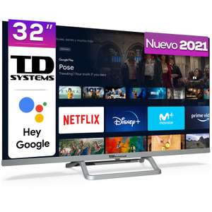 Smart TV 32" HD, AndroidTV Official Google Chromecast Control Por Voz (Google Assistant). TD Systems K32DLX14GLE-S