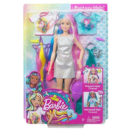 Barbie Pelo Fantasía Muñeca para peinar con accesorios de moda y diademas con mechas de unicornio y sirena
