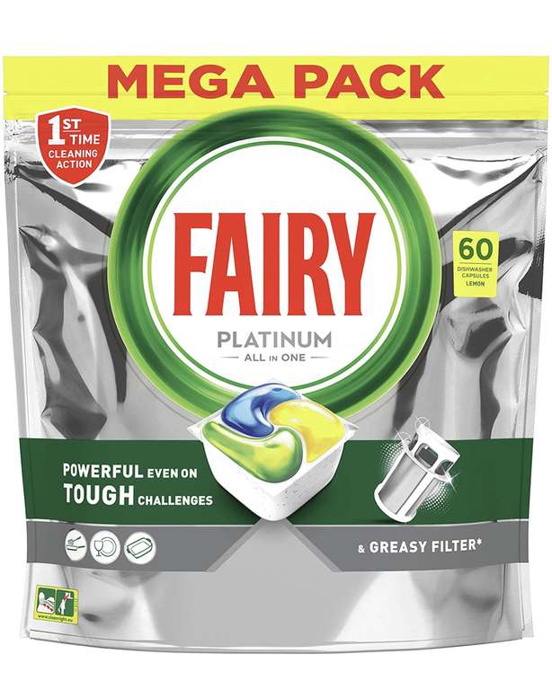 Fairy Platinum Todo en Uno Limón 60 cápsulas de Lavavajillas