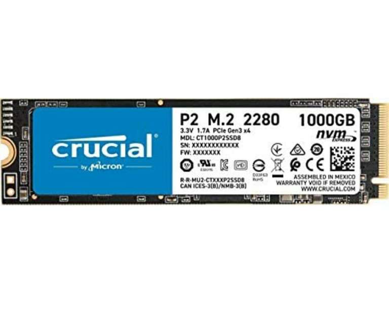 Crucial P2 Disco Duro sólido Interno SSD 1TB (3D NAND, NVMe, PCIe, M.2). 2TB por 139.99€