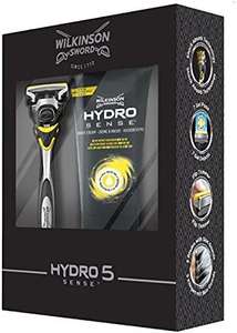 Wilkinson Sword Hydro 5 Sense Duo Set. Pack de Maquinilla de Afeitar de 5 Hojas, Banda Lubricante de Mentol y Crema de Afeitar