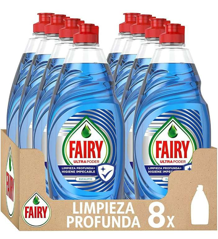 Fairy Ultra Poder Lavavajillas Líquido a Mano Limpieza Profunda, 4L (8 X 500 ML), Aroma a Eucalipto