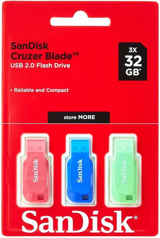 Pack 3 USB Sandisk Cruzer Blade Flash Drive 32GB (Carrefour)