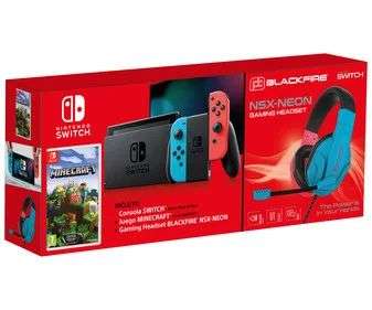 Pack exclusivo con Nintendo Switch azul/rojo, auricular Blackfire NSX-Neon y juego Minecraf