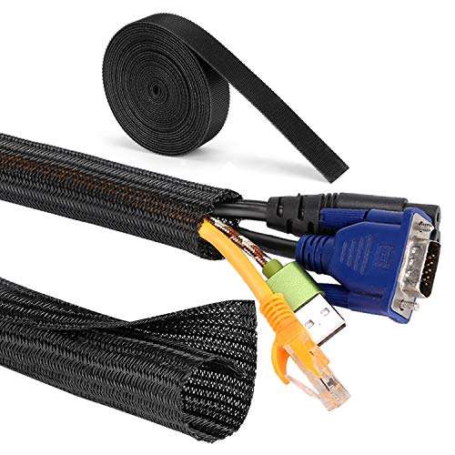 MOSOTECH Organizador Cables, 2 X 1.6m Cubre Cables Expandible con Corte Fácil Negro