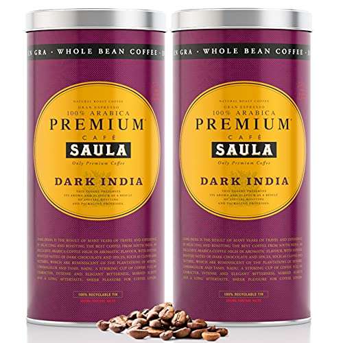 Café Saula Pack 2 Latas Gran Espresso Premium Dark India 500g. Grano 100% Arábica (1kg)