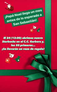 Mañana regalan 50 vasos por la inaguración de Starbucks en C.Comercial Garbera ( San Sebastián )