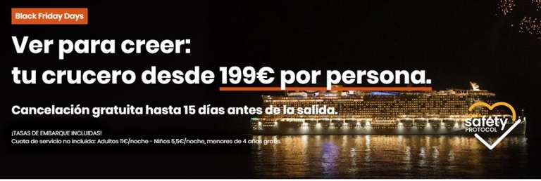 Crucero desde SOLO 199€ por persona. Cancelación gratuita y ¡TASAS DE EMBARQUE INCLUIDAS!.