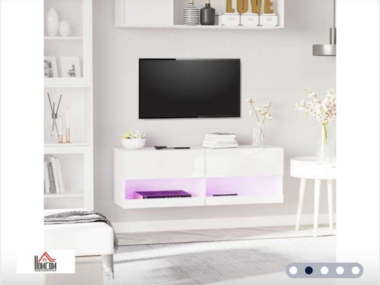 HOMCOM Mueble TV de Pared con luces LED y Mando a Distancia 120x35x40,5cm Sala de Estar - Blanco