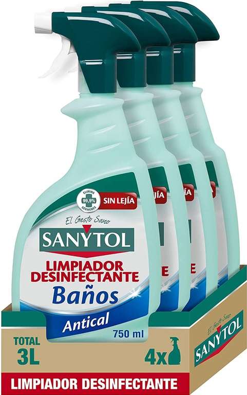 Pack de 4 x 750 ML = 3L Sanytol – Limpiador Desinfectante Antical Baños(otro en descripción)