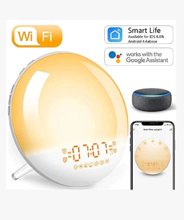 Despertador de luz de despertador; Te-Rich 2020 Wake Up Light Luz Despertador Simulación del Amanecer y Anochecer Luz LED con 2 Alarmas .