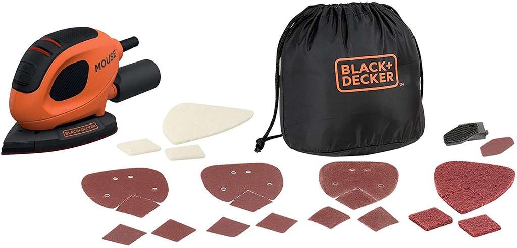 BLACK+DECKER Lijadora de Detalle Mouse, 55W. Incluye 10 Accesorios y Bolsa de Transporte