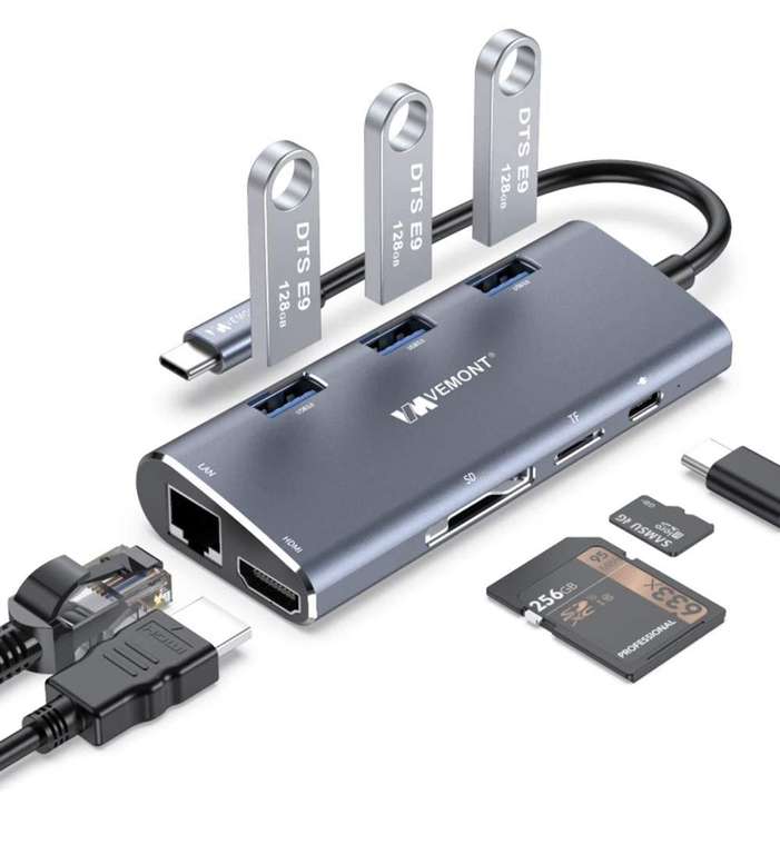 USB C Hub Adaptador multipuerto, 8 en 1 Tipo C