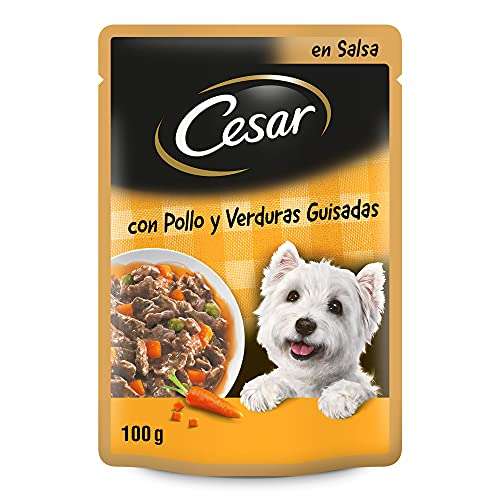 Cesar Comida Húmeda para Perros, Sabor Pollo y Verduras en Salsa (Pack de 24 bolsitas x 100g)