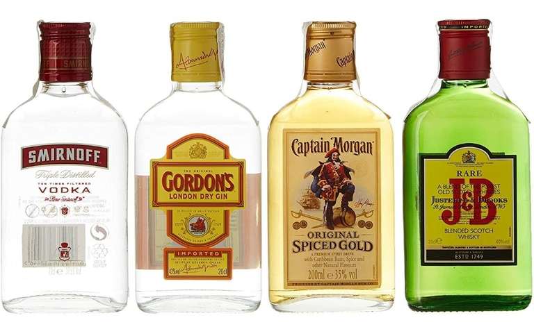  Kit de Fiesta con J&B Rare, Gordon Dry Gin, Smirnoff Red y Captain Morgan - Total: 800 ml