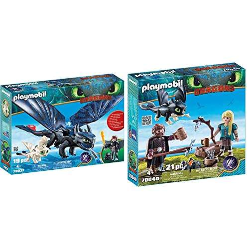 PLAYMOBIL DreamWorks Dragons HIPO y Desdentao con Bebé Dragón, a Partir de 4 Años (70037) + HIPO y Astrid con Bebé Dragón