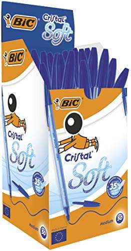 BIC Cristal Soft bolígrafos punta media (1,2 mm) - Azul, Caja de 50 unidades