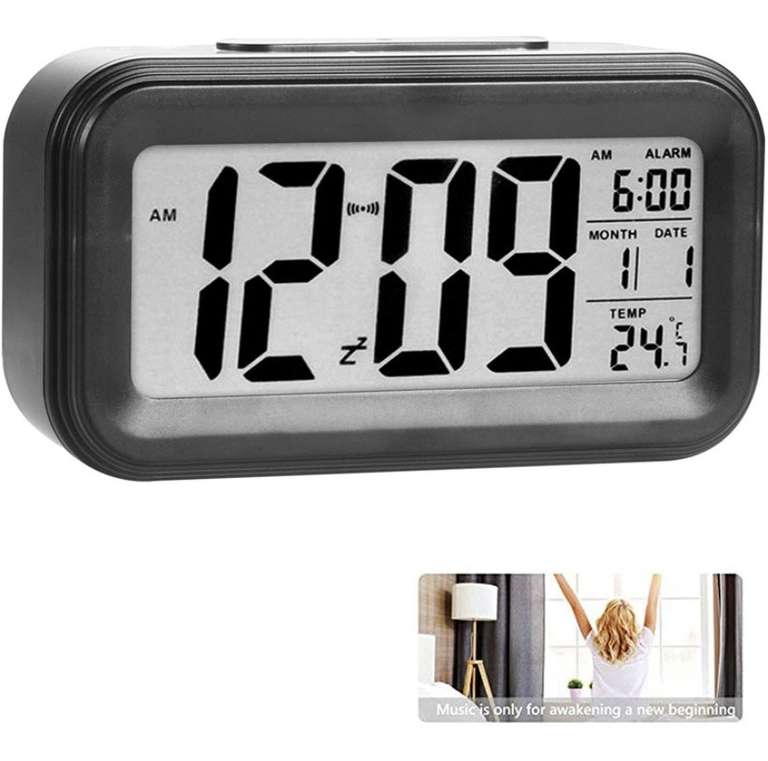 Reloj de Alarma Digital, LCD Pantalla Reloj Alarma Inteligente y con Pantalla de Fecha y Temperatura Función Despertador con Sensor de luz
