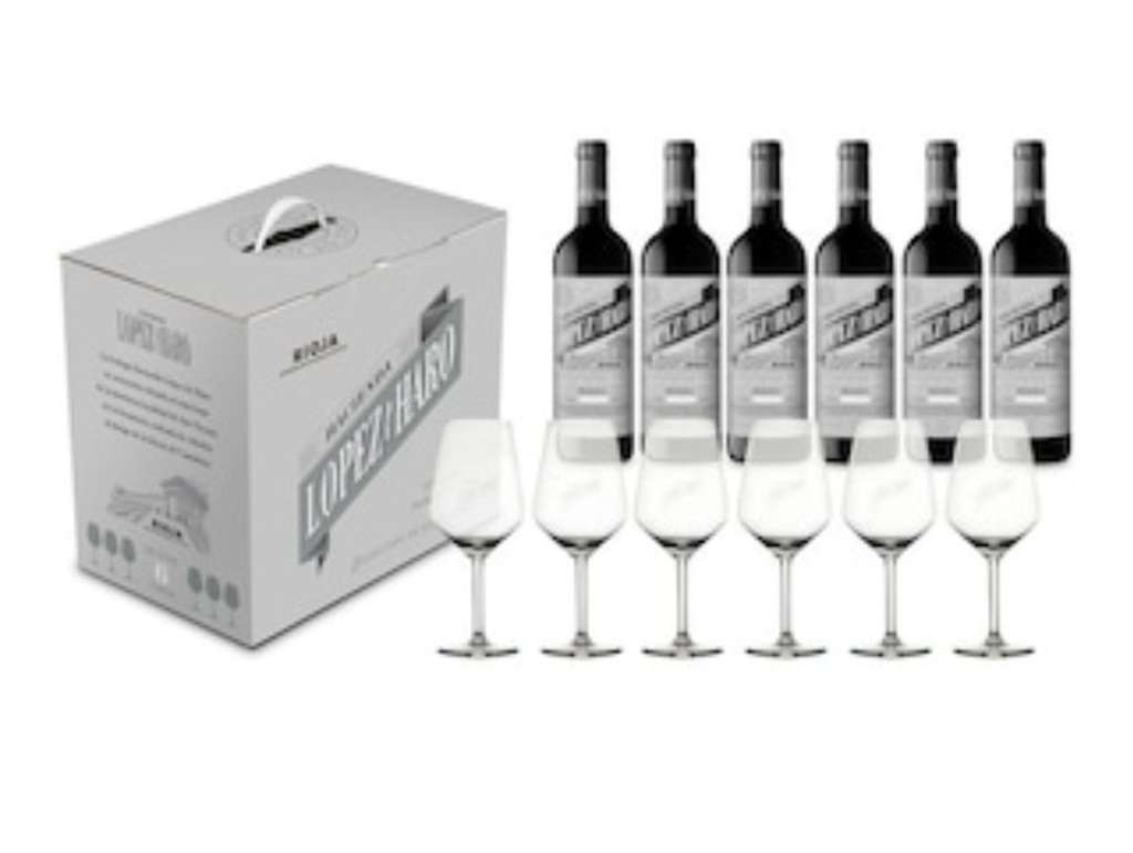 Estuche 6 botellas Vino tinto López de Haro Selección de la Familia Reserva Rioja + 6 copas