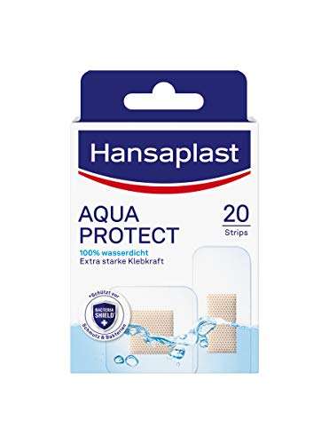 Hansaplast Tiritas Aqua Protect (20 tiras), tiritas impermeables con adherencia extrafuerte, ideal para ducharse, nadar y bañarse.