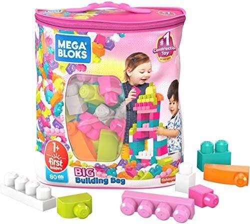 Mega Bloks Juego de construcciones 80 piezas con bolsa ecológica rosa