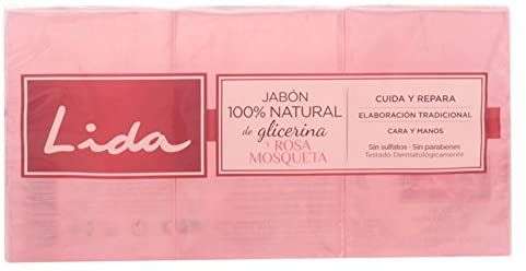 Lida Jabón 100% Natural de Glicerina y Rosa Mosqueta - 3 Unidades, minino 3 unidades