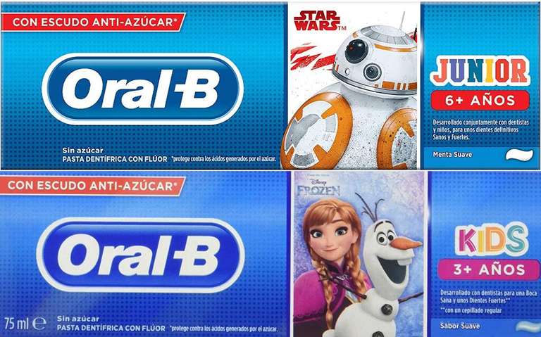 Pasta de dientes Oral-B Kids - Frozen +3 años (1,89€) - Star Wars +6 años (1,05€)