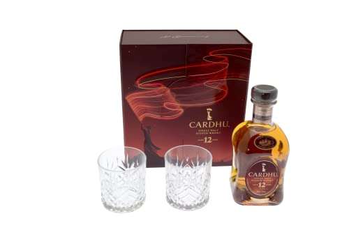 Cardhu 12 Años Whisky Escocés con un estuche de regalo que lleva dos vasos