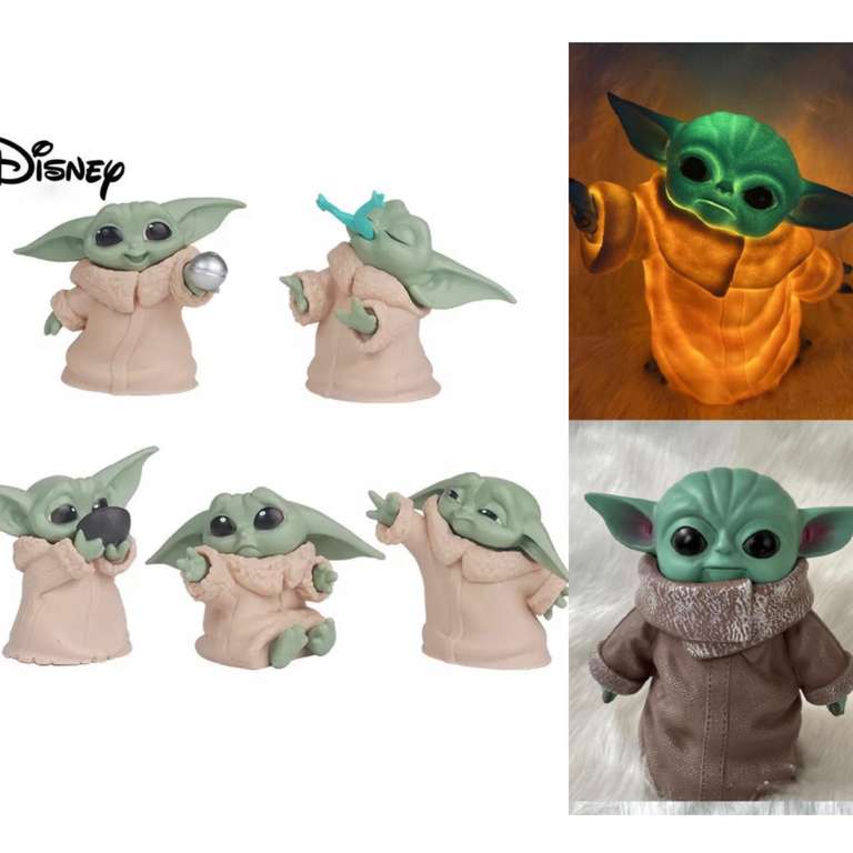 Pack 5 Figuras Baby Yoda + Yoda Luminiscente en Descripción