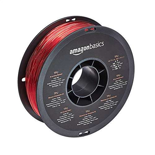 Amazon Basics - Filamento para impresora 3D, poliuretano termoplástico (TPU), 1,75 mm, cinta de 1 kg, color rojo