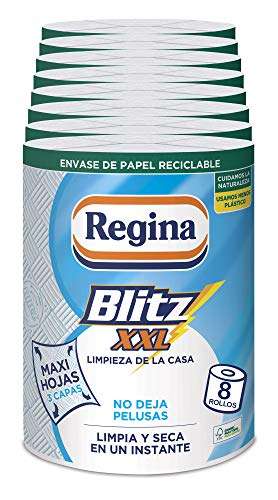 Regina Blitz XXL Papel Cocina | 8 unidades | Máxima absorbencia en cada Maxi Hoja, papel multiusos 150 hojas de 3 capas por rollo |