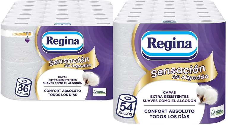 Regina Sensación de Algodón Papel Higiénico | 36 rollos | 3 Capas extra resistentes, suaves como el algodón (Tambien 54 Rollos por 13.43€)