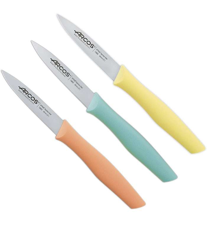 Arcos cuchillo de pelar, Acero Inoxidable Nitrum| Envase Ecológico | cuchillo colores arcos (85 mm, Amarillo, Turquesa, Naranja)