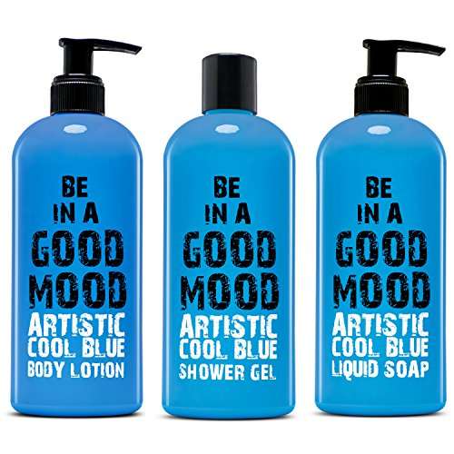 Set regalo para cuidado del cuerpo con jabón líquido, loción de cuerpo y gel de ducha. Aroma cool blue. 400 ml