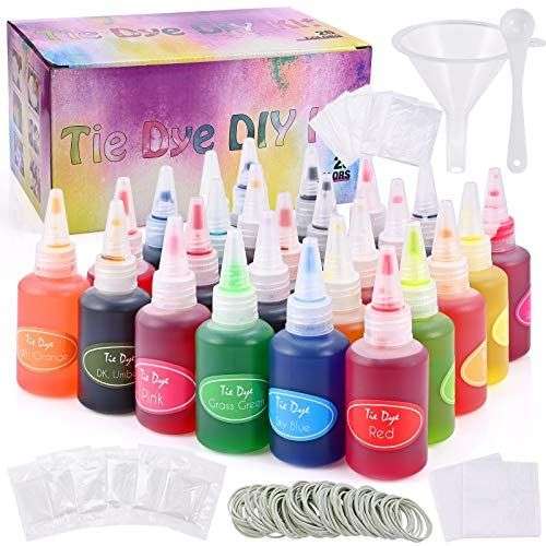 GOLDGE 26 Colores Tinte Ropa Kit para Bricolaje, Vibrantes Pinturas Textiles de Tela Tie Dye Kit para Niños y Adultos con 120 Bandas de Goma