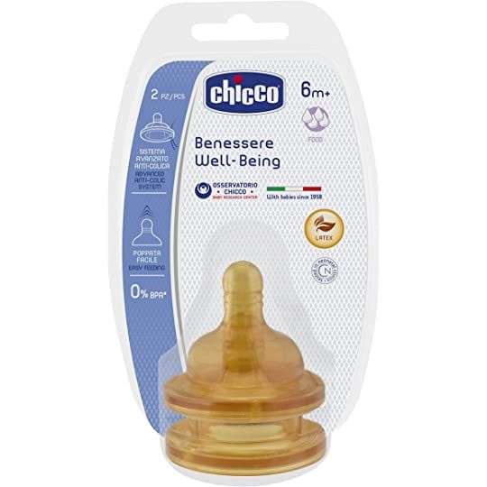 Chicco Wellbeing - Tetina de látex anticólicos con flujo rápido para bebé de 6+ meses , 2 unidades