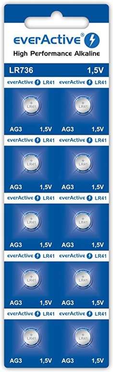 EverActive AG3 - Pilas alcalinas de 1,5 V (10 Unidades, Mini G3 LR736 LR41, 5 años de Vida útil, 10 Unidades)