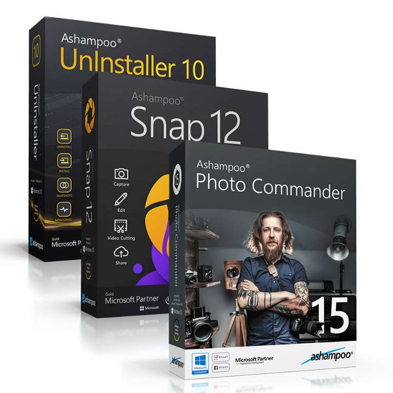 Ashampoo 3 en 1 - Photo Commmander 15 + Snap 12 + Uninstaller 10 [De por vida], Recuperación de foto, video y audio