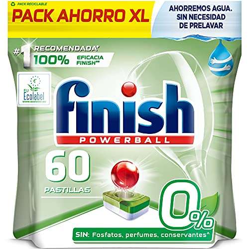 Finish Powerball 0% - Pastillas para el lavavajillas todo en 1 pack de 60 unidades