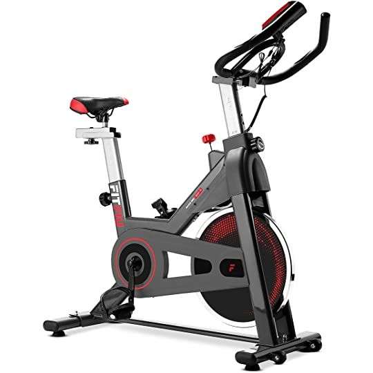 FITFIU Fitness - Bicicleta Indoor con múltiples niveles de resistencia, manillar de triatlón, Pulsómetro y pantalla LCD