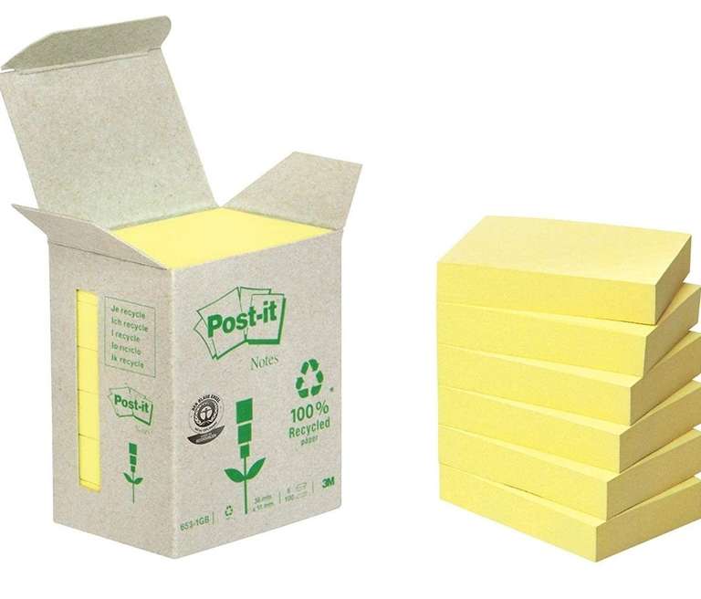 Pack de 6 blocs de Post-it reciclados 38x51mm