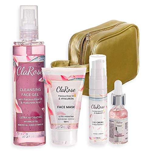 Pack regalo antienvejecimiento con sérum facial, crema para el contorno de los ojos, gel limpiador facial y mascarilla facial 100 % natural